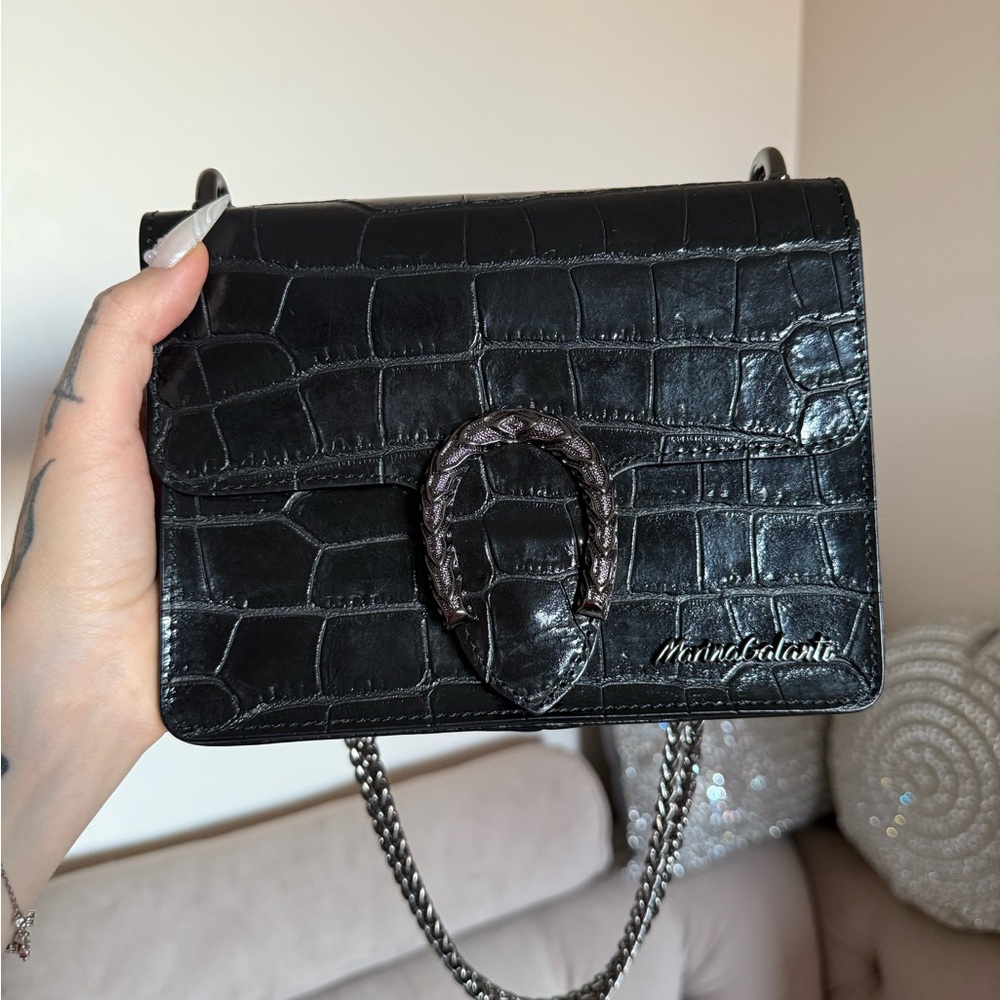 Black Croc-Embossed Crossbody Bag